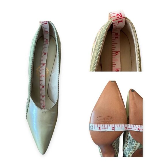 Vintage I. Miller Pumps 7.5B –Green Pearlized Leather & Floral Tapestry, 1950s - Picture 14 of 15
